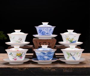 Tea Tureen Gaiwan Dehua Tea Sancai وعاء واحد يرسم يدويًا صينيًا صينيًا غطاء النمط التقليدي 8371156