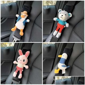 Safety Belts Accessories Car Seat Belt Shoder Pads Interior Decoration Cute Animal Plush Dolls Action Figure Ornament For Girls Gi Dho3S