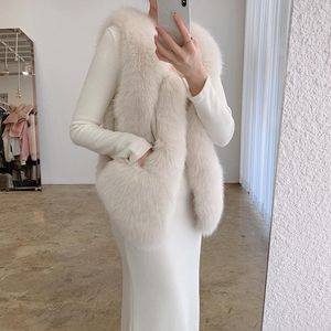 Waistcoats faux päls ärmlös västjacka Autumn Winter elegant mode väst koreansk stil mode lång kvinnlig fast färg höst 2022