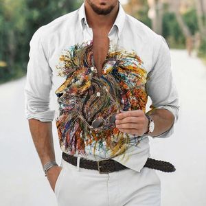 Men's Casual Shirts Fashion 3d Lion Hawaiian Luxury Long Sleeve Print Shirt For Men Turn-down High Quality Tops Autumn ClothingMen