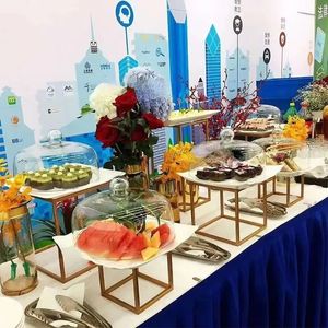 Outros suprimentos para festas de eventos 10 -14pcs ouro brilhante metal bolo snack stand com placa acrílica buffet banquete decoração casamento floral sobremesa mesa display titular 231127