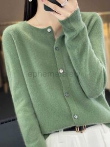 Kvinnors tröjor Aliselect Långärmad kvinnor Knitwear Cashmere Knit 100% Pure Merino Wool Spring Autume O-Neck Cardigan Sweater Cling Coat Zln231127