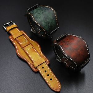 Titta på band Onthelevel Leather Cuff Band 22mm 24mm rem med Mat Wrist Protection Yellow Red Band 230426