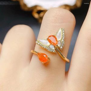 Pierścienie klastra Orange Opal Pierścień z białą skorupą 925 Srebrny Naturalny prawdziwy ogień kobiet na zaręczyny Prezent urodzinowy Prezent
