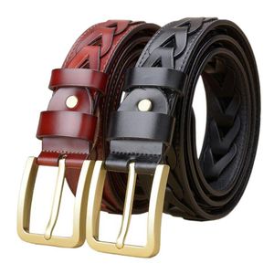 Cintos Western Hollow Out Design Design genuíno de couro de cobre fivela Men Belt Fashion Moda