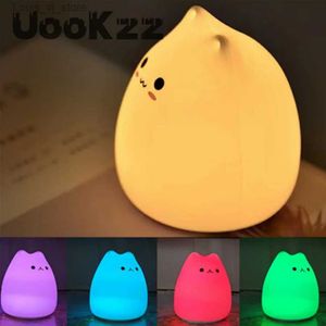 Luzes da noite Quarto Kitty Night Light Cute Cat Lamp Presente de Aniversário Crianças Bebê Criança Adolescente Silicone Kawaii Nightlight Nursery Room Decor YQ231127