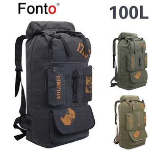 Rucksackrucksäcke Fonto 100L Campingrucksack mit großem Fassungsvermögen Canvas Herrentasche Reisen Wanderrucksack Rucksack Outdoor Climing Gepäck YQ231127