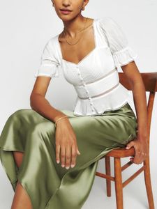 Camicette da donna Camicia da donna con collo quadrato in pizzo francese 2023 Camicetta bianca elegante da donna con maniche corte