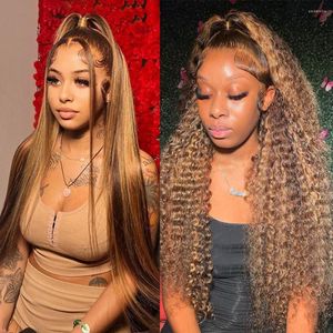 Straight Highlight Wig Lace Frontal Human Hair Wigs For Women Brazilian Colored Honey Blonde 13x4 Deep Curly Wave Front