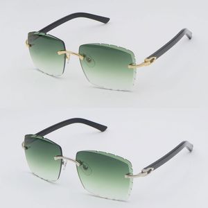 Luxury Diamond Cut Lens Rimless Plank Metal Men Solglasögon Designer Stora fyrkantiga solglasögon Ramar för kvinnor C Dekoration Aztec Arms Gelglas UV400 Lens Storlek 58mm