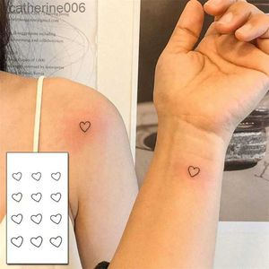 Tatuaggi Adesivi colorati per disegni Adesivi per tatuaggi temporanei impermeabili Disegni a forma di cuore disegnati a mano neri Body Art Tatuaggi finti Flash Tattoo Polso Caviglia DonnaL231128