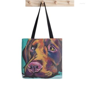 Shoppingväskor shoppare labrador retriever hund tryckt tygväska kvinnor harajuku handväska flicka axel lady canvas