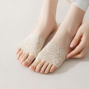 Frauen Socken Einfache Sommer Baumwolle Elastizität Einfarbig Spitze Toe Separator Fußpflege Fünf Finger Mesh Halb Palm Einlegesohlen