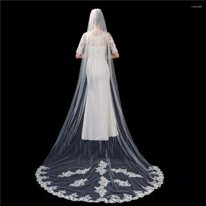 Apliques de renda longa de véus de noiva de 3 metros de uma camada véu de casamento veu da noiva longo com pente sexy com pente 2023