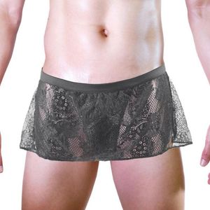 Underpants Gay Man See Through Lace Skirts Sissy Penis Pouch Underwear Erotic Lingerie Male Cross-dress Short Skirt Fashion