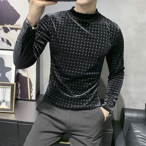 Men's T Shirts Fashion 2023 Polka Dot Shirt Men Autumn Winter Long Sleeve Mens Casual T-Shirts All Match Slim Fit Turtleneck Tees 3XL