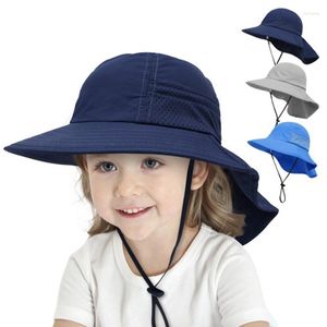 Ball Caps Baby Hat Beach Sun Protection Neck Children Bucket Hats For Girls Boys Cap Adjustable Kids Accessories UV