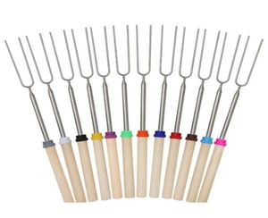 Телескопические палочки для запекания зефира для собак, инструменты для барбекю из нержавеющей стали, шампуры, удлиняющаяся жаровня с деревянной ручкой для приготовления пищи6888741