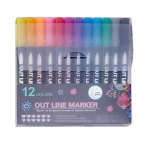 12PCSWATERCOLOR BROSE S dubbellinje konturmetallfärg Highlighter Tracing Pen Supplies och målning Vuxen Marker Art School Children WR H6D3 P230427