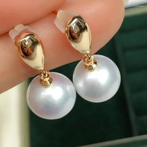 Stud Earrings Natural Freshwater Pearl White For Women Perfect Circle 18K Gilded Women's Eardrops
