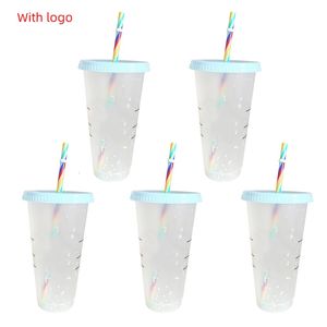 Mugs 1 5PCS Straw Cup With And Scale Reusable Colour Magical Plastic Cold Water Color Changing Tumbler Discoloration 231128