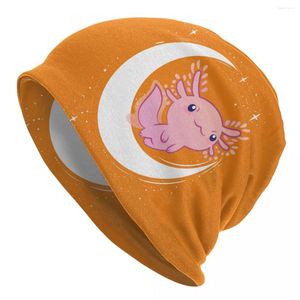 Berets Cute Axolotl On The Moon Skullies Beanies Caps Hip Hop Winter Warm Women Knitted Hat Unisex Adult Salamander Animal Bonnet Hats