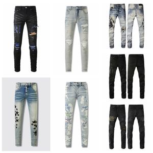 Calças masculinas designer jeans para mens jeans designer jeans mens denim bordado calças moda buracos calças EUA tamanho 28-40 hip hop angustiado calças com zíper para venda masculina