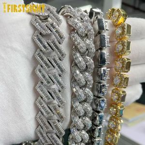 Chokers Buzlu Bling 19mm Dikdörtgen CZ Heavy Chunky Küba Bağlantı Zinciri Kolye Gümüş Renk 5a Zircon Dusletme Hip Hop Erkek Kadın Mücevher 231127