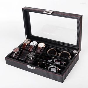 Titta på lådor Fall 6 Slots Luxury Fashion Men Home Black Color Carbon Fiber Box Top Quality Storage för klockor 0905-11 Deli22