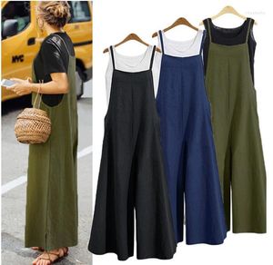 Kvinnors jumpsuits Rompers Plus Size S-5XL Summer Women Casual Loose Linen Cotton Jumpsuit ärmlös Backless PlaySuit Trousers Overalls