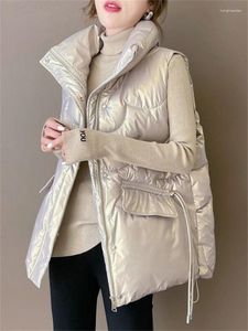 Trench da donna Moda Parka per donna Autunno Inverno 2023 Senza maniche coreano Solido con coulisse Gilet da donna Chic Casual