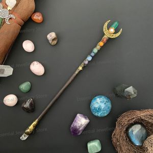 Bruiloft Sieradensets Wicca Scepter Magische Maan Stok Zeven Chakra's Natuurlijke Genezing Kristallen Wand Heks Accessoires Altaar Ritueel Rekwisieten Festival Geschenken 231128