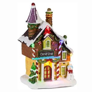 Decorative Objects Figurines LED Christmas Village Building Gingerbread House Light Up Merry Christmas Decoration for Home Desk Ornament Xmas Gift Year 231127