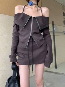 Work Dresses 2023 Autumn Sportswear Clothing Suit Korean Fashion 2 Piece Set Woman Solid Casual Cardigan Slim Y2k Mini Skirt Office Lady