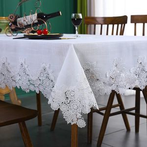Tkanina stołowa biała lniana bawełniana obrus prostokątny kwiat amerykański tkanina nordycka szafka telewizyjna koronkowa Koronkowa wzór nowoczesny 231127