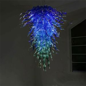 Påfågelblå LED -handblåst glas ljuskronor lampor vardagsrumskonst dekoration Lätt kedja Pendantbelysning hem 32 med 40 tum