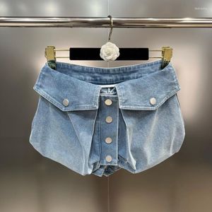 Women's Shorts BORVEMAYS Single-breasted Big Pockets Slim Denim Summer 20123 High Waist Solid Color Jeans Street WZ2401