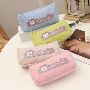 Caixa de lápis de urso fofo para meninas com grande capacidade de estilo de veludo de estilo japonês papelaria bege azul rosa