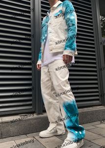 xinxinbuy men designer coat gacket tie dye letter print pockets longleeve women black khaki gray blue s-3xl