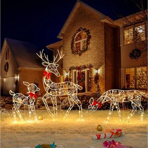 Garden Decorations Decor2024 Handmake Iron Art Elk Deer Christmas LED Light Glowing Glitter Reindeer Xmas Home Outdoor Yard Ornament Decor 231127
