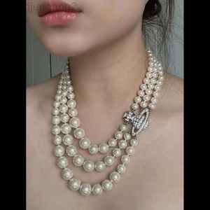 Designer viviene Westwoods New Viviennewestwood Empress Dowager Xi's Three-layer Pearl Magnet Clasp Saturn Necklace High-end Heavy Duty Gradient Pearl Necklace