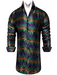 Men039S klänningskjortor Purple Green Yellow Paisley For Men Silk Polysters långärmad lyxig smoking bröllopsfestkläder9405141