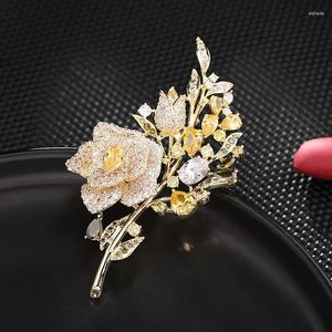 Brooches Korea Heavy Industry Micro Color Corsage Temperament Flower Zircon Pin Dinner Dress Accessories Rose Brooch Women