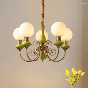 Pendant Lamps French Retro Fruit Green Chandelier Minimalist Bedroom Living Room LED Ceiling Hanging Restaurant Pastoral Lights