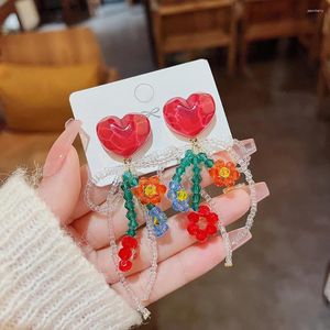 Stud Earrings Spring And Summer Love Flower Bow Ladies Cute Style Fashion Beads Colorful Small Fresh Embellished