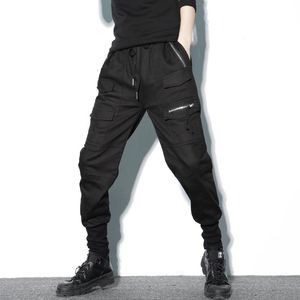 Calças streetwear joggers harem calças masculinas de algodão preto zíperes bolsos homem sweatpants casual magro primavera carga dos homens joggers calças