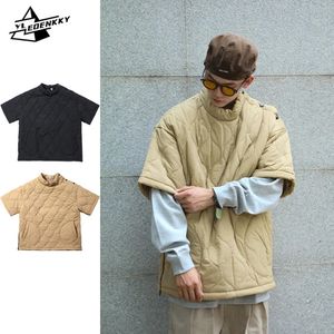 Men's Down Parkas Winter Short Sleeve Parka Men Women Vintage Calabash Quilted Cotton Pullover Amekaji Solid Color Loose Casual Thickened Jacket 231128