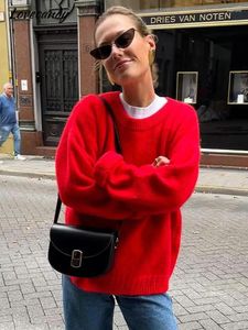 Kadın Sweaters Fashion O-Beeck Katı Külot Uzun Kollu Dantelli Kapsamlı Eklenmiş Kazak Yumuşak Rahat Sıcak Highstreet Jumper 2023 Sonbahar