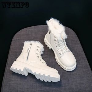 Buty śnieg kobiety polarowe antylątne kostki skórzane buty brytyjski styl zimowy ciepły krótki bawełniany kropla 231128