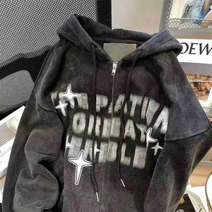 Men's Hoodies Sweatshirts Hooded zip-up letter Print Women's Hoodie Y2k clothing High Street sweatshirts for men Round Neck Hoodies Vintage Dark Coatzln231128